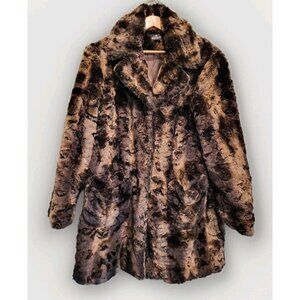 Regent Brown Faux Fur Mid Length Jacket Pockets Lined Old Money Glam Sz L